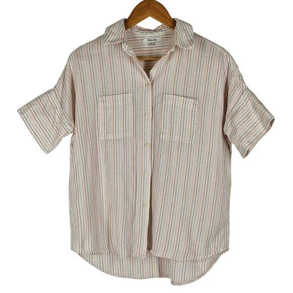 MADEWELL WOMEN'S BUTTON-UP COURIER SHIRT IN STITCHED RAINBOW STRIPE SIZE X-SMALL - Picture 1 of 12